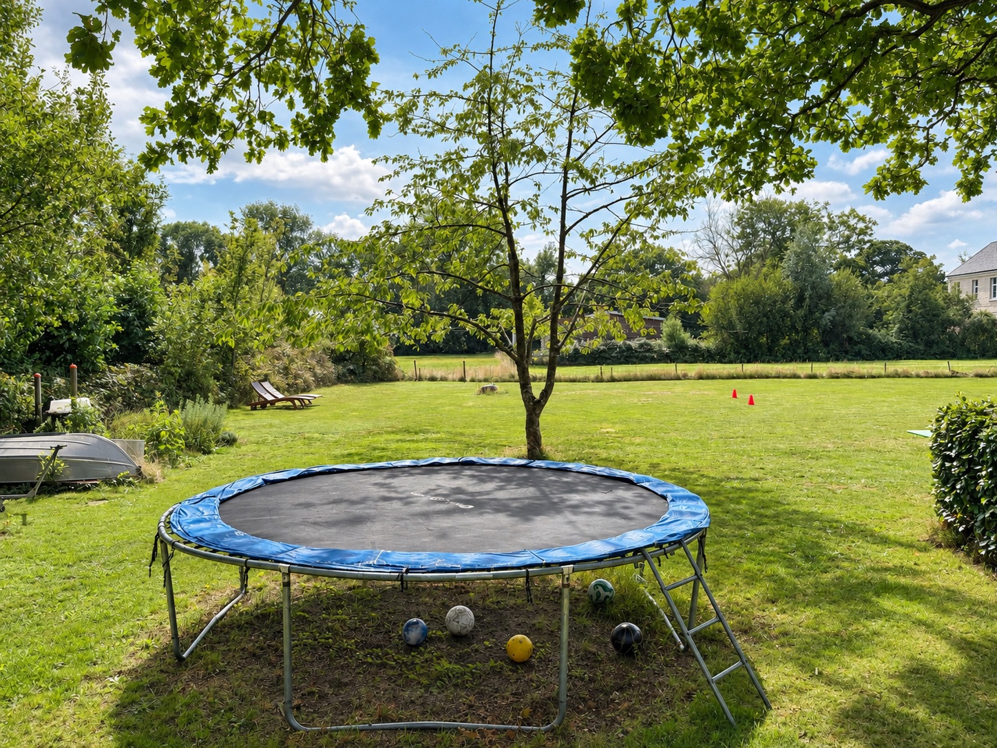 The trampoline in the large garden